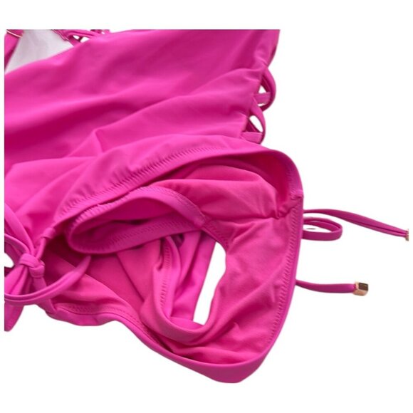 Bar III Women's Lace-Up One-Piece Swimsuit in Magic Magenta | Size M | NWT - Picture 11 of 12